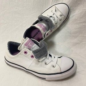 Rare Converse Chuck Double Tongue White w/ Black Stripes & Pink Big Girls Size 4
